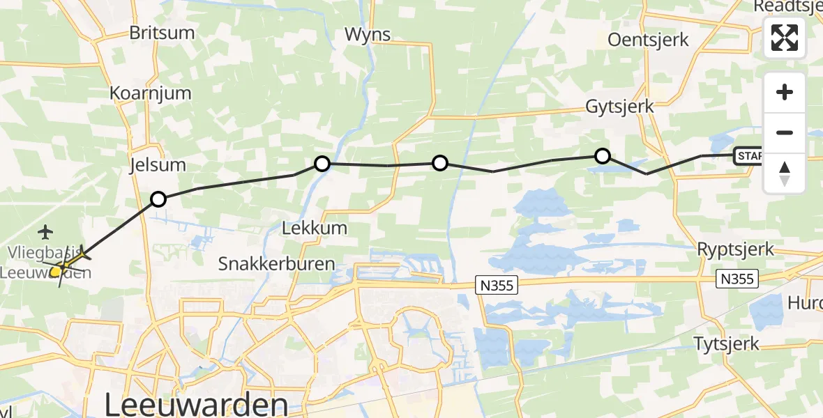 Routekaart van de vlucht: Ambulancehelikopter naar Vliegbasis Leeuwarden