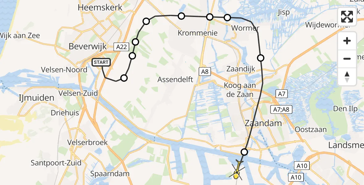 Routekaart van de vlucht: Lifeliner 1 naar Amsterdam Heliport