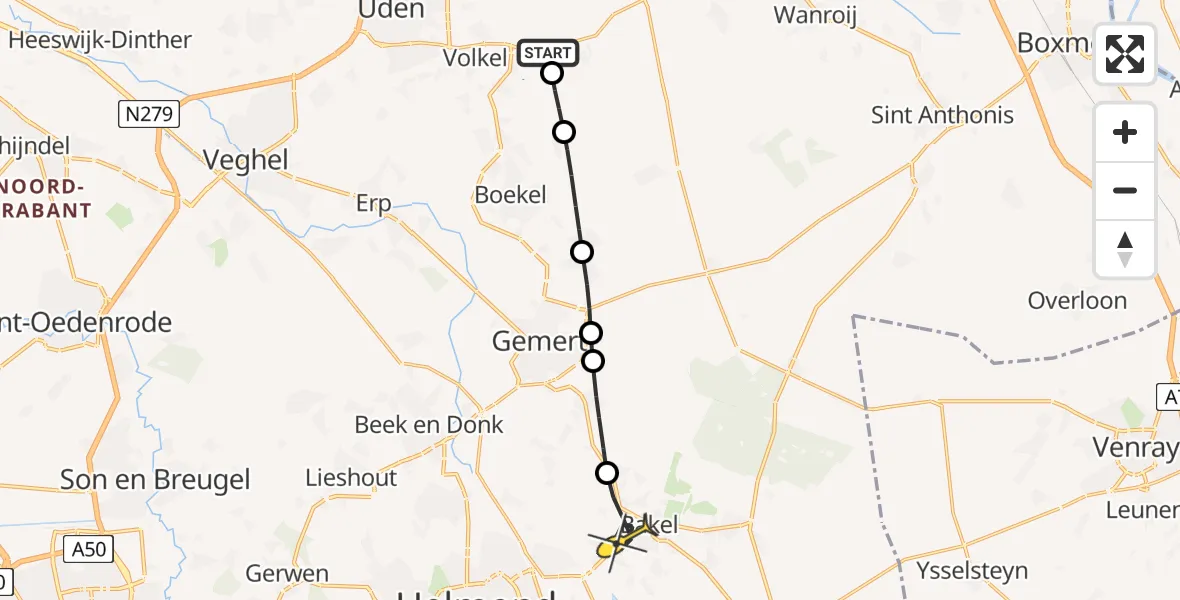 Routekaart van de vlucht: Lifeliner 3 naar Bakel