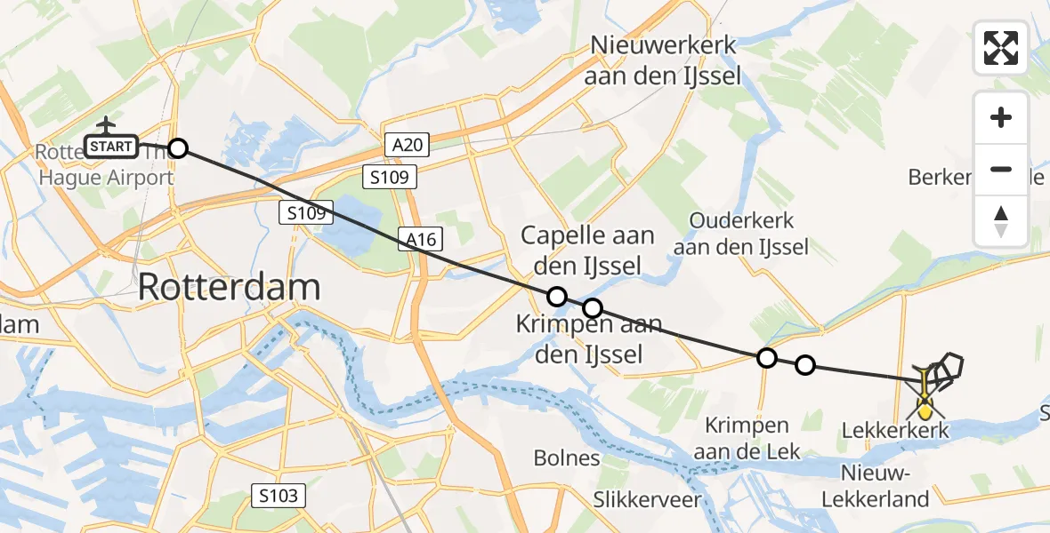 Routekaart van de vlucht: Lifeliner 2 naar Lekkerkerk