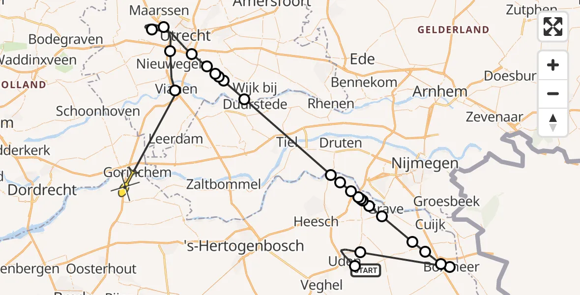 Routekaart van de vlucht: Politieheli naar Sleeuwijk