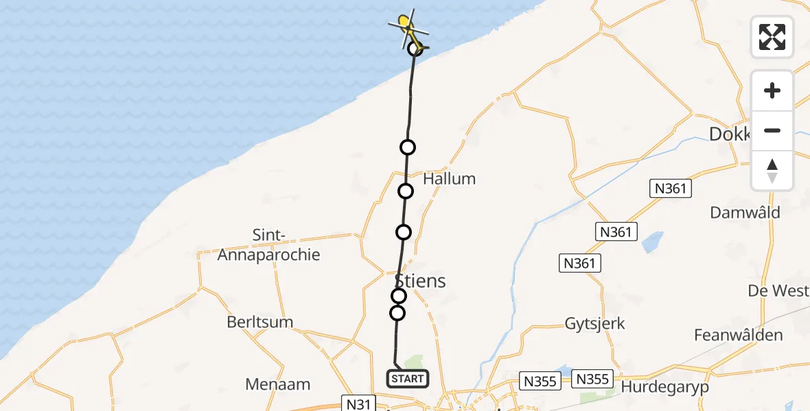 Routekaart van de vlucht: Ambulanceheli naar Ferwert