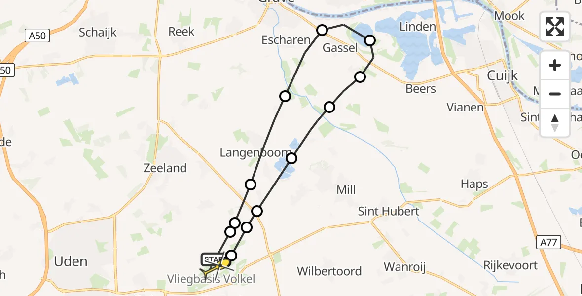 Routekaart van de vlucht: Lifeliner 3 naar Vliegbasis Volkel