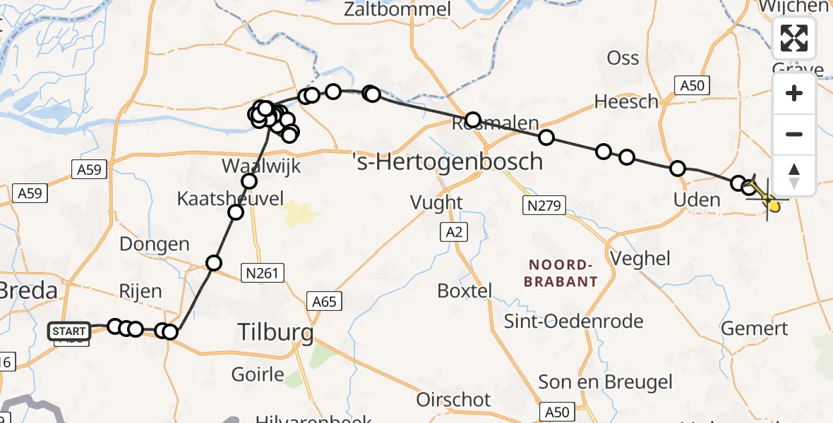 Routekaart van de vlucht: Politieheli naar Vliegbasis Volkel