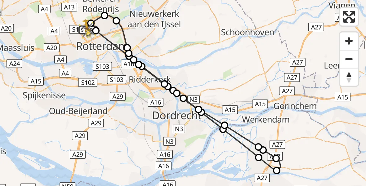 Vluchtroute Traumahelikopter Rotterdam The Hague Airport - Rotterdam The Hague Airport, 22 oktober 2023, 21:33