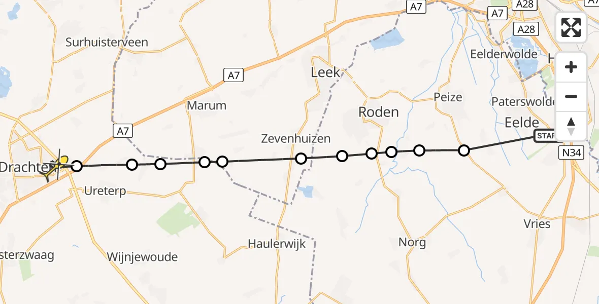 Routekaart van de vlucht: Lifeliner 4 naar Vliegveld Drachten