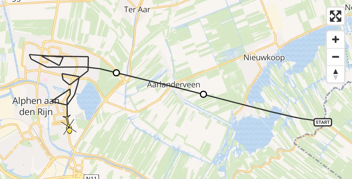 Routekaart van de vlucht: Politieheli naar Alphen aan den Rijn