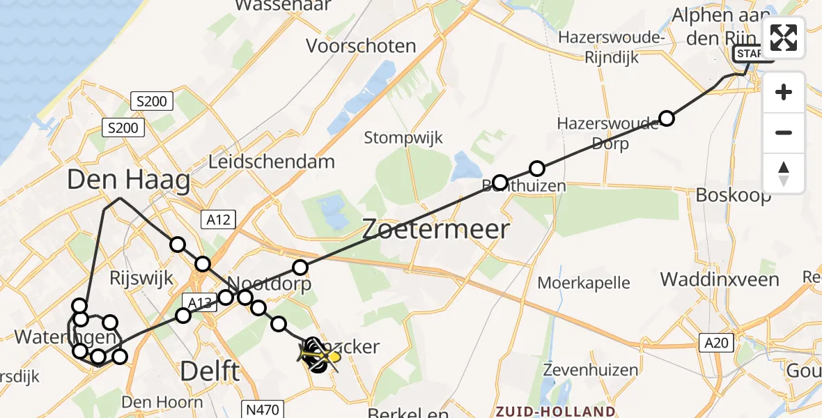 Routekaart van de vlucht: Politiehelikopter naar Pijnacker