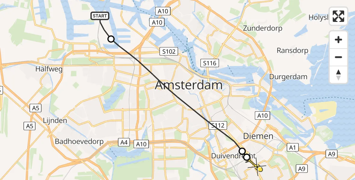 Routekaart van de vlucht: Lifeliner 1 naar Diemen