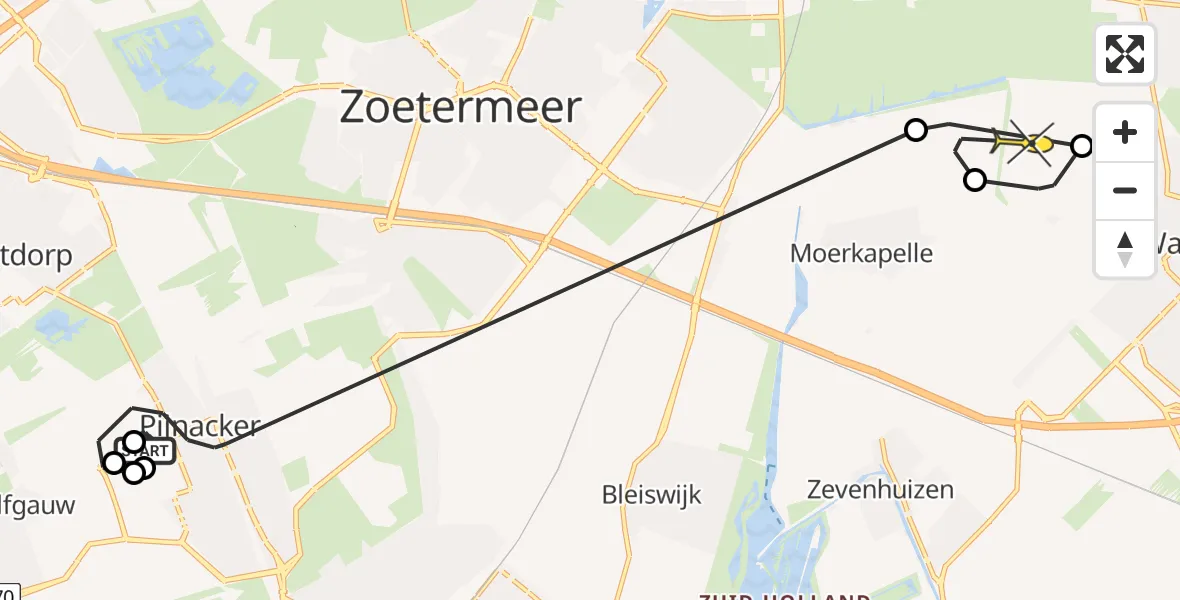 Routekaart van de vlucht: Politieheli naar Waddinxveen