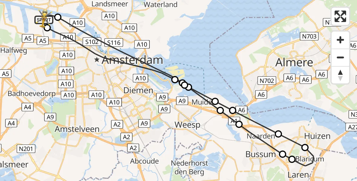 Vluchtroute Traumahelikopter Amsterdam Heliport - Amsterdam Heliport, 23 oktober 2023, 15:25
