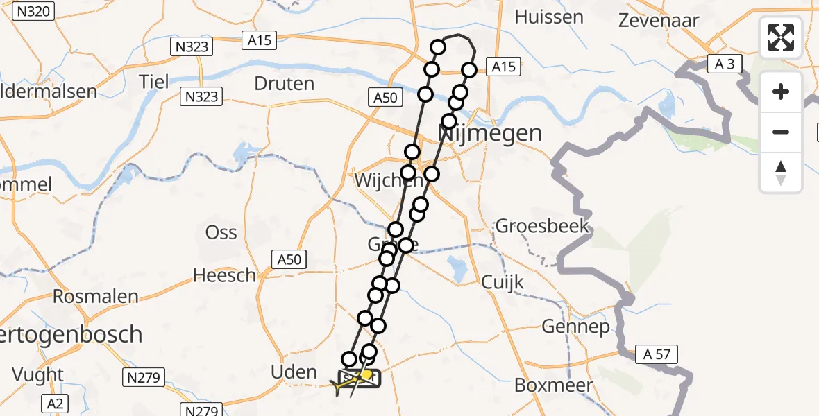 Routekaart van de vlucht: Lifeliner 3 naar Vliegbasis Volkel