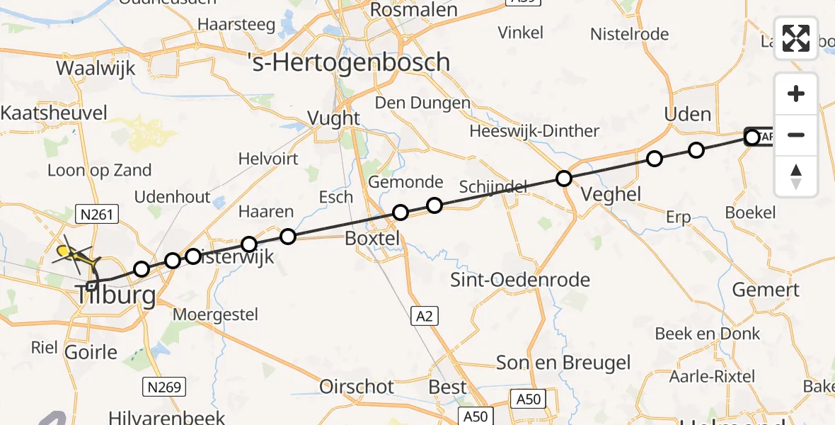 Routekaart van de vlucht: Lifeliner 3 naar Tilburg