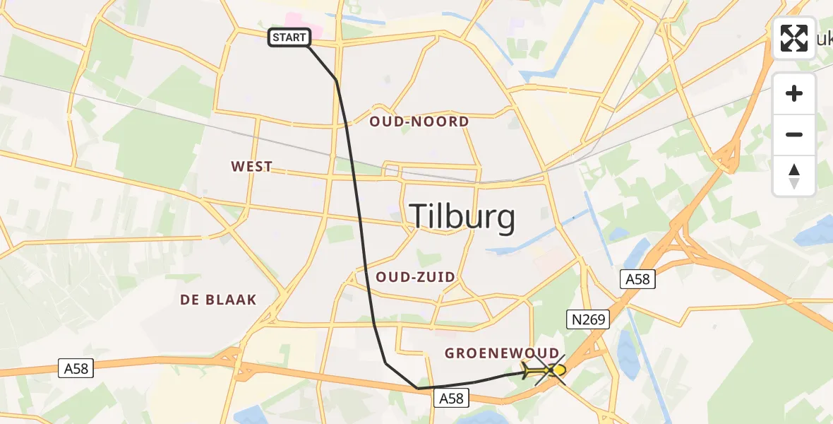 Routekaart van de vlucht: Lifeliner 3 naar Tilburg