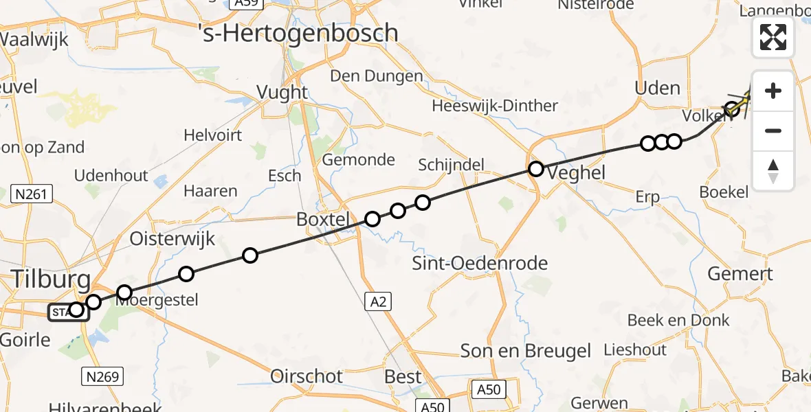 Routekaart van de vlucht: Lifeliner 3 naar Vliegbasis Volkel