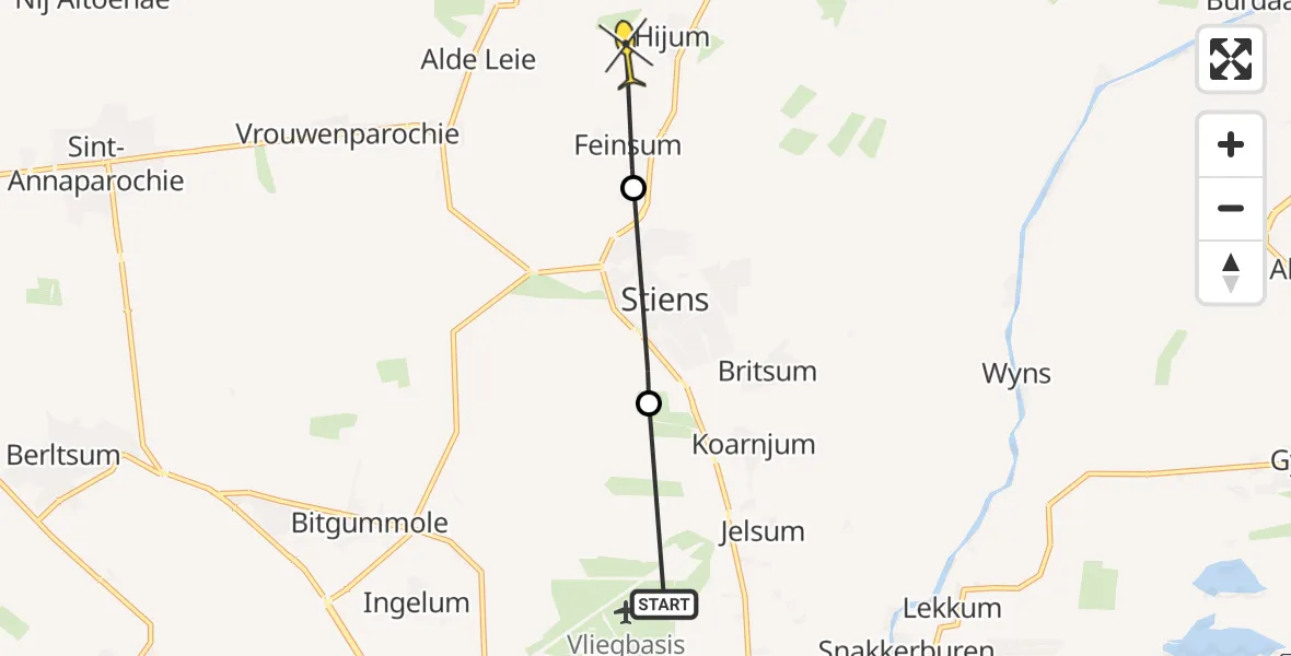 Routekaart van de vlucht: Ambulancehelikopter naar Feinsum