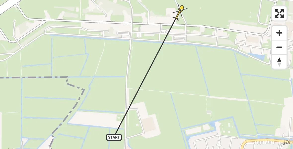 Vluchtroute Ambulancehelikopter van Leeuwarden naar Vliegbasis Leeuwarden