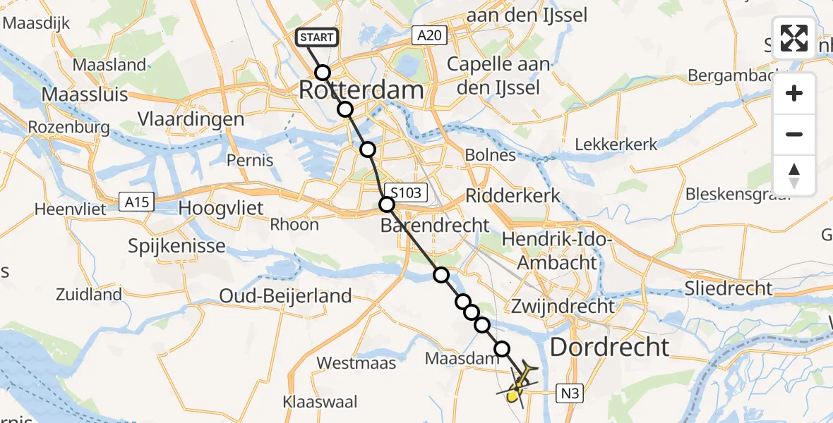 Routekaart van de vlucht: Lifeliner 2 naar 's-Gravendeel