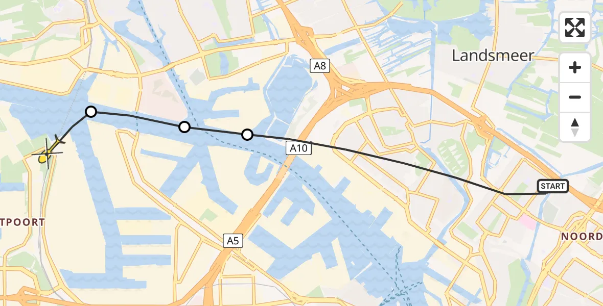 Routekaart van de vlucht: Lifeliner 1 naar Amsterdam Heliport