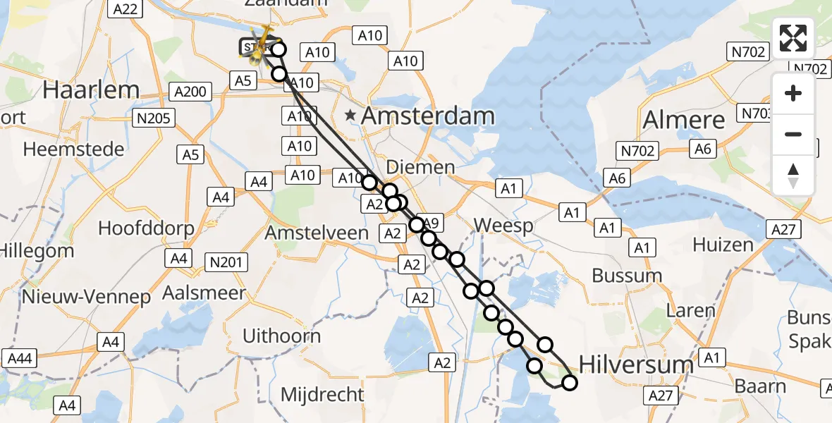 Vluchtroute Traumahelikopter Amsterdam Heliport - Amsterdam Heliport, 24 oktober 2023, 07:52