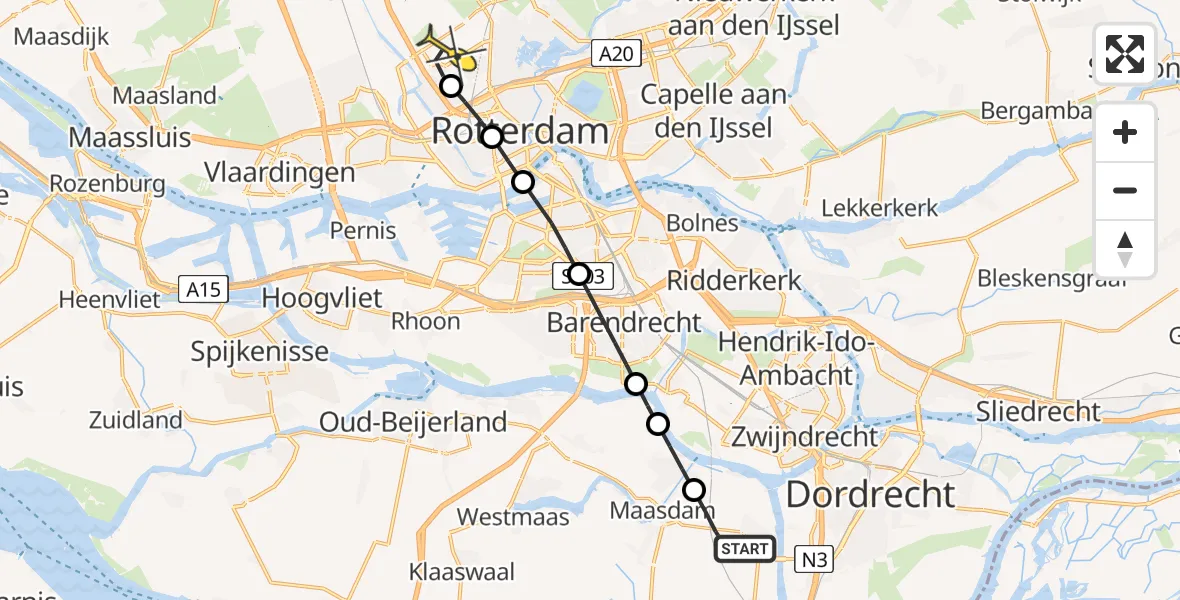 Routekaart van de vlucht: Lifeliner 2 naar Rotterdam The Hague Airport