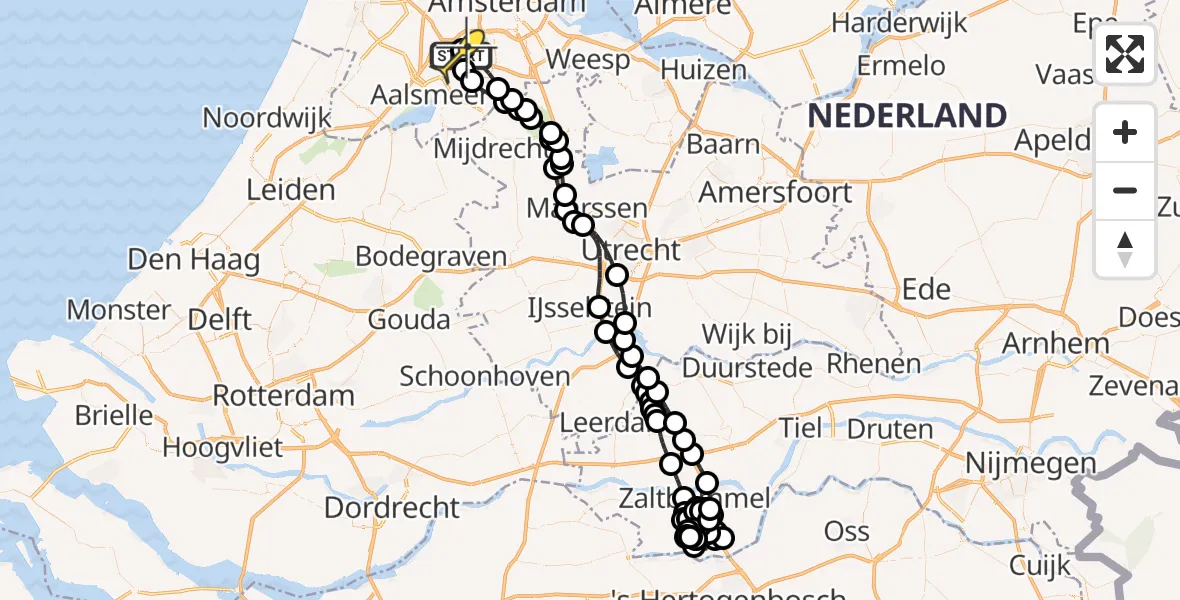 Routekaart van de vlucht: Politieheli naar Schiphol