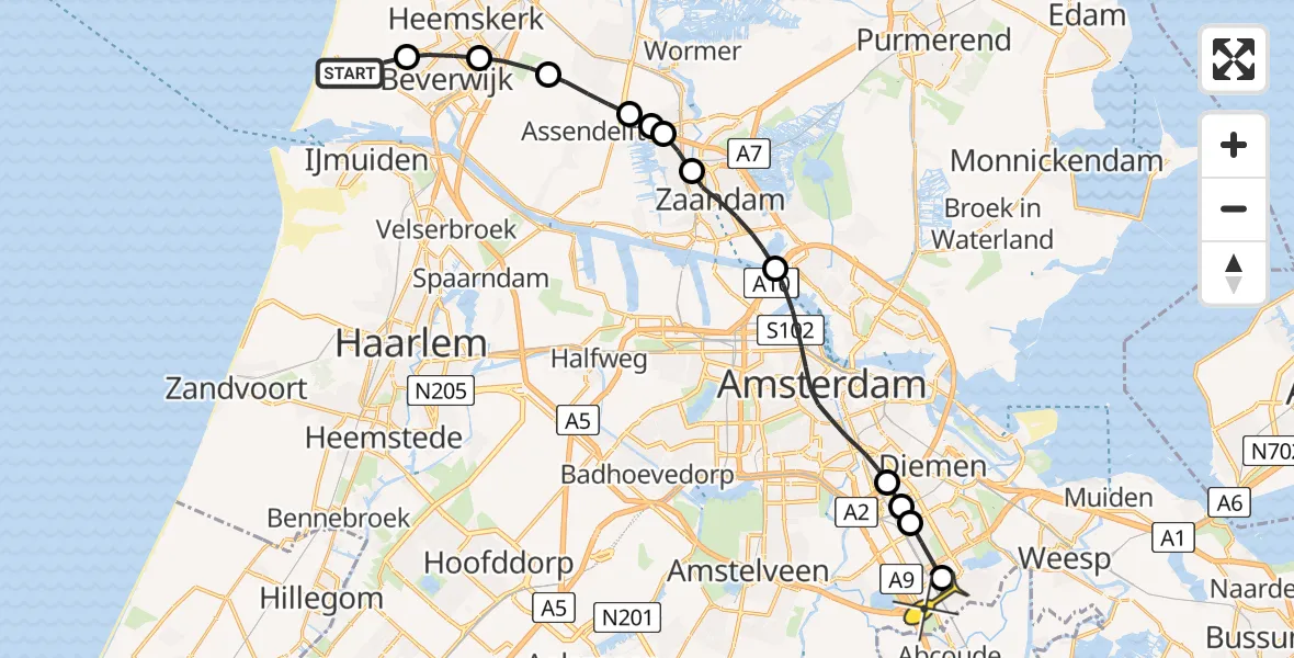 Routekaart van de vlucht: Lifeliner 1 naar Academisch Medisch Centrum (AMC)