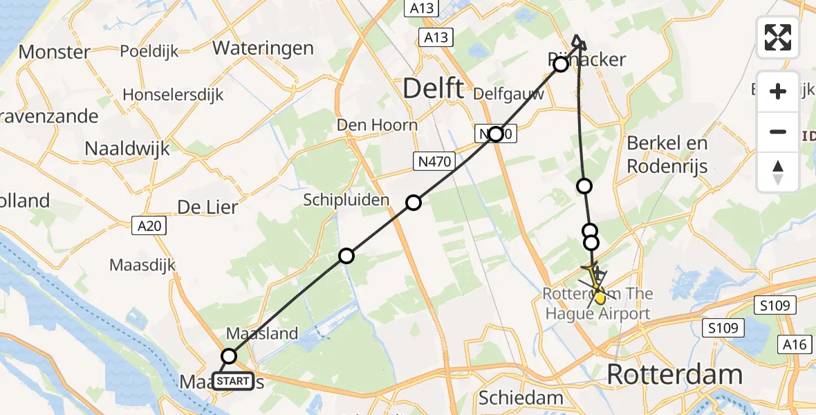 Routekaart van de vlucht: Lifeliner 2 naar Rotterdam The Hague Airport