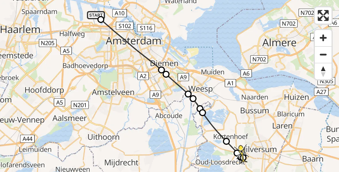 Routekaart van de vlucht: Lifeliner 1 naar Hilversum