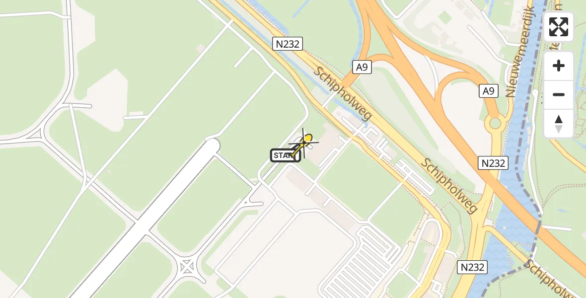 Routekaart van de vlucht: Politiehelikopter naar Schiphol