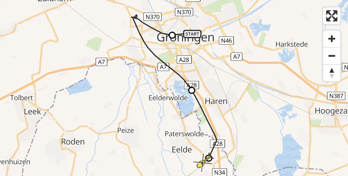 Routekaart van de vlucht: Lifeliner 4 naar Groningen Airport Eelde