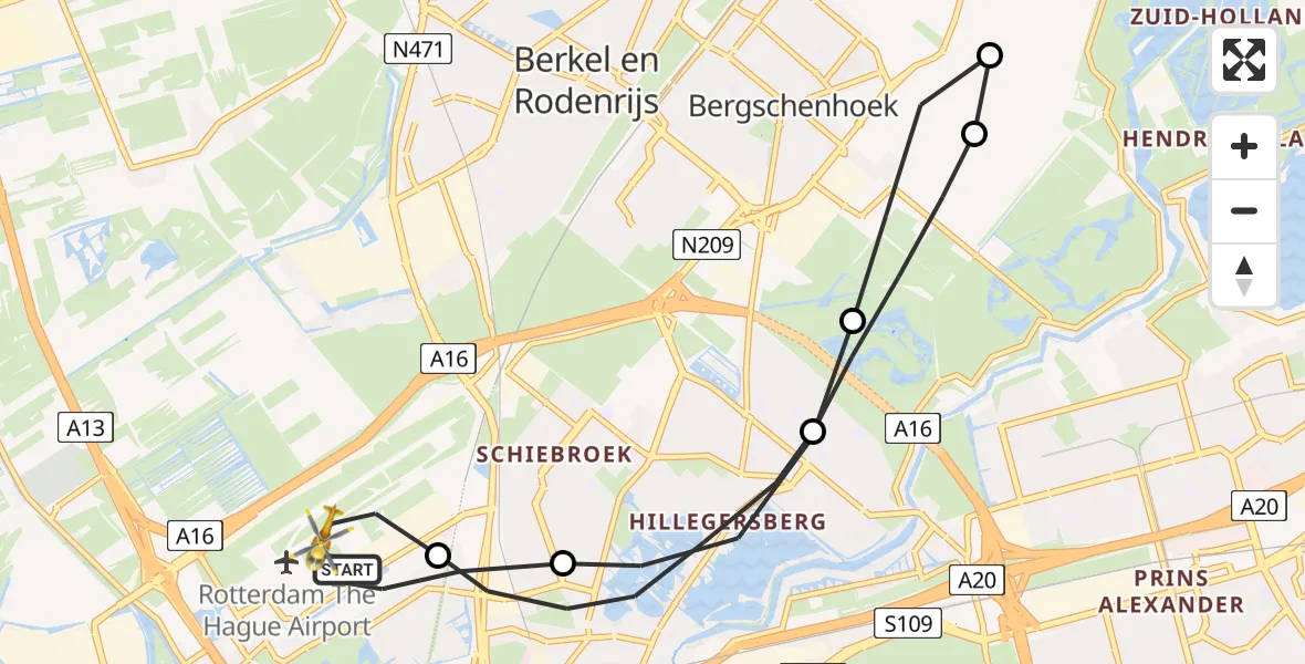 Vluchtroute Traumahelikopter Rotterdam The Hague Airport - Rotterdam The Hague Airport, 24 oktober 2023, 10:18