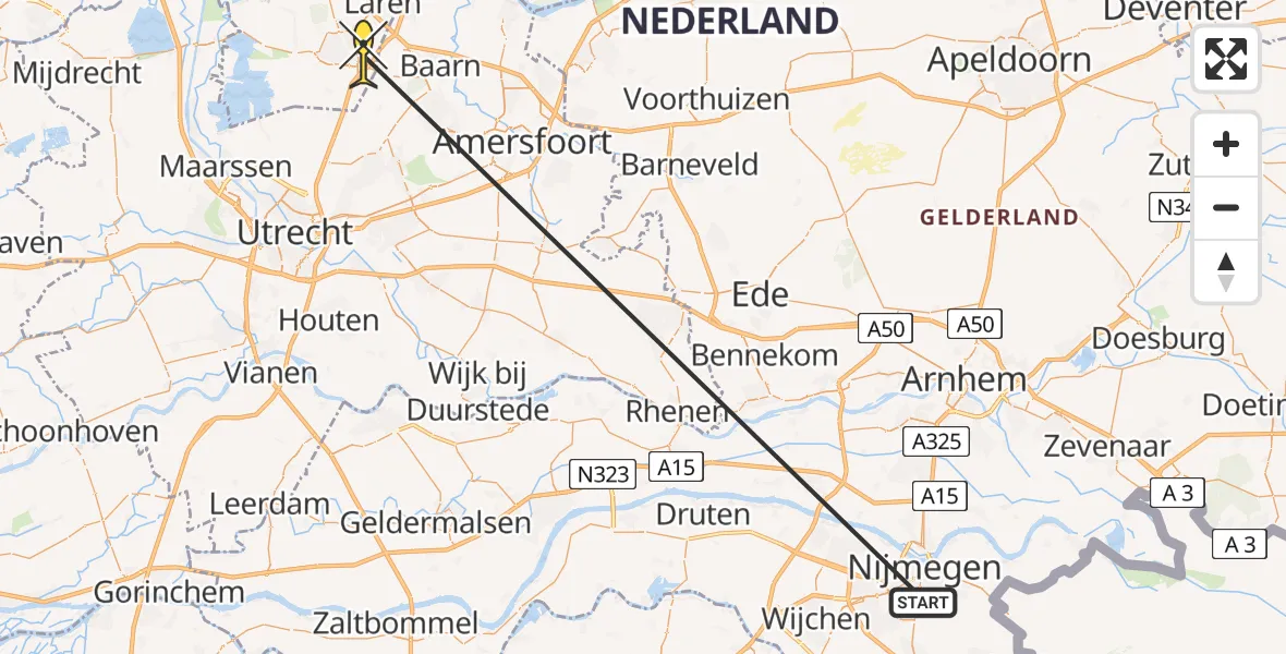 Routekaart van de vlucht: Traumahelikopter naar Hilversum