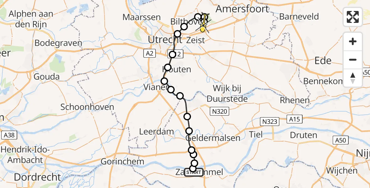 Routekaart van de vlucht: Politieheli naar Huis ter Heide