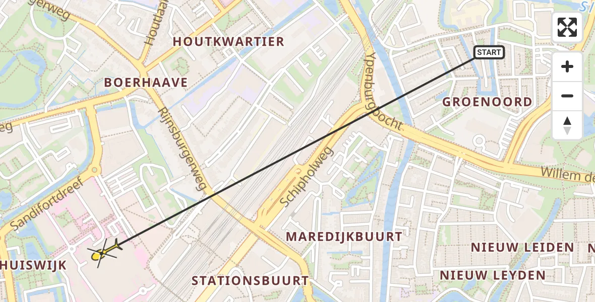 Routekaart van de vlucht: Ambulanceheli naar Leiden