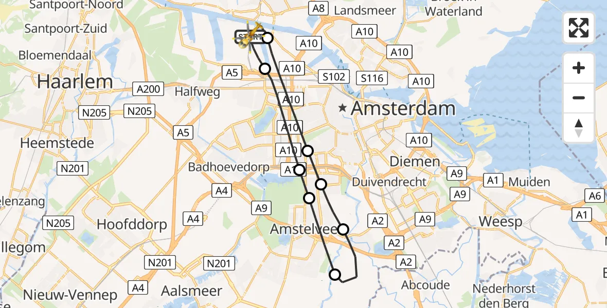 Vluchtroute Traumahelikopter Amsterdam Heliport - Amsterdam Heliport, 24 oktober 2023, 11:14