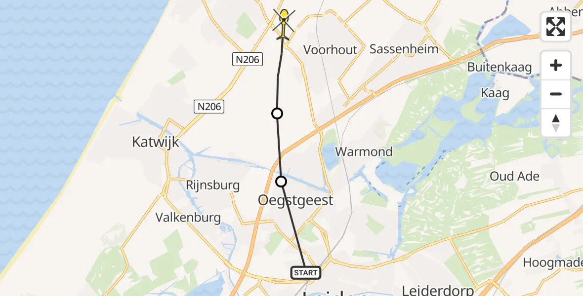 Routekaart van de vlucht: Ambulancehelikopter naar Noordwijk