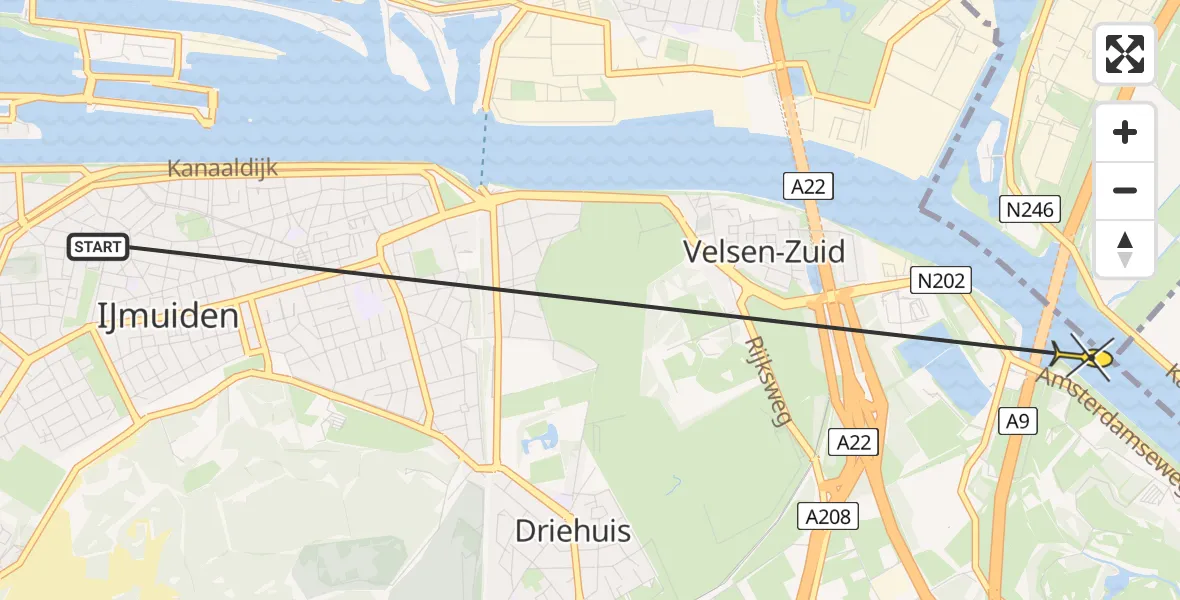 Routekaart van de vlucht: Ambulanceheli naar Velsen-Zuid