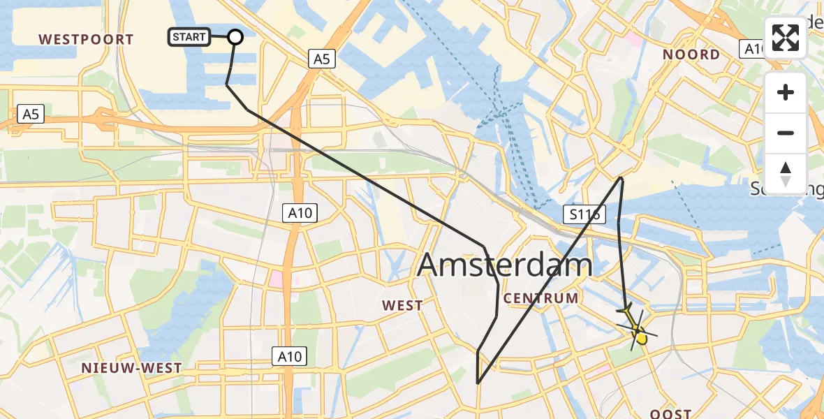 Vluchtroute Politiehelikopter van Amsterdam Heliport naar Amsterdam