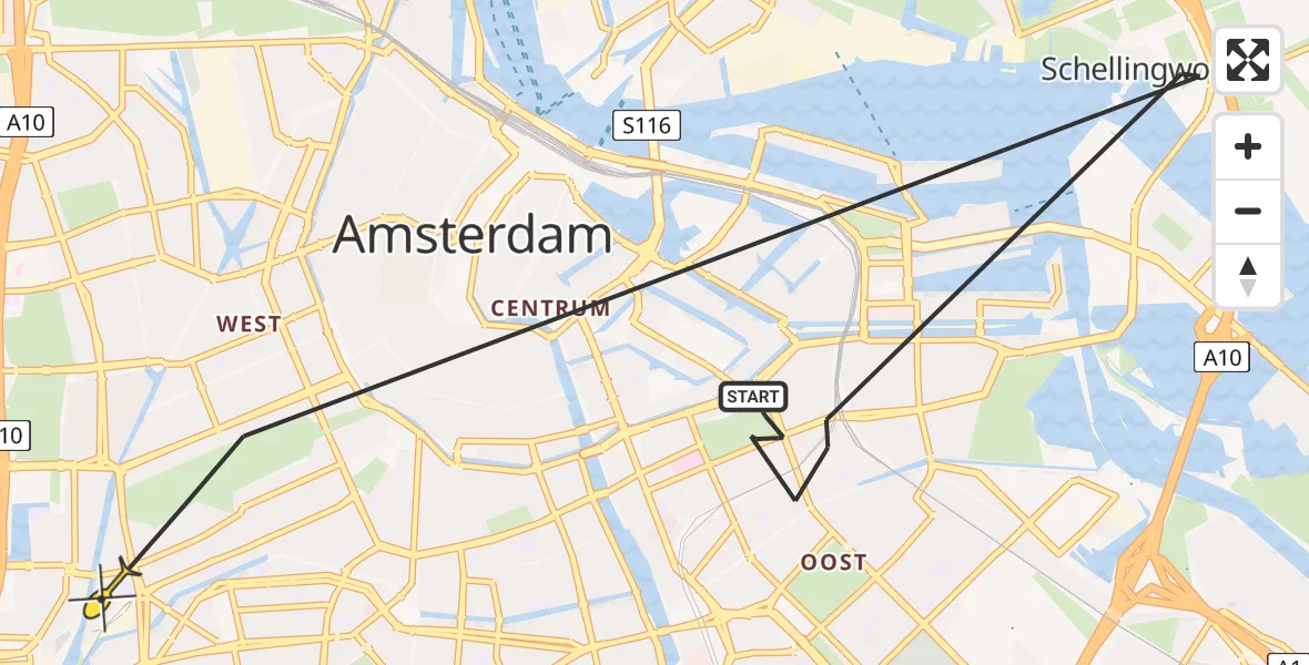 Routekaart van de vlucht: Politieheli naar Amsterdam