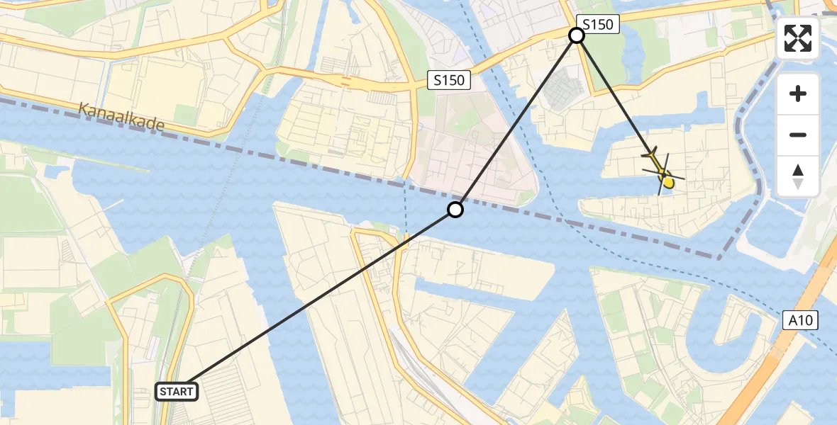 Routekaart van de vlucht: Ambulanceheli naar Zaandam