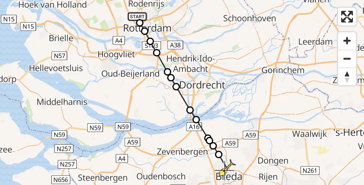 Routekaart van de vlucht: Lifeliner 2 naar Breda