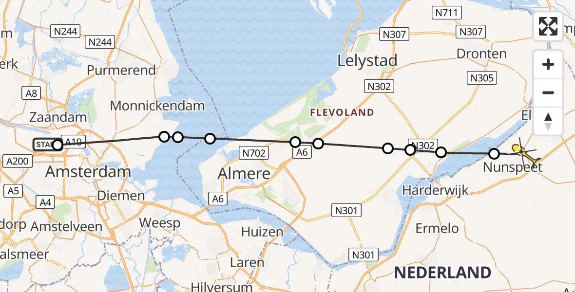 Routekaart van de vlucht: Lifeliner 1 naar Nunspeet