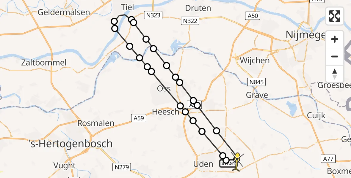 Routekaart van de vlucht: Lifeliner 3 naar Vliegbasis Volkel