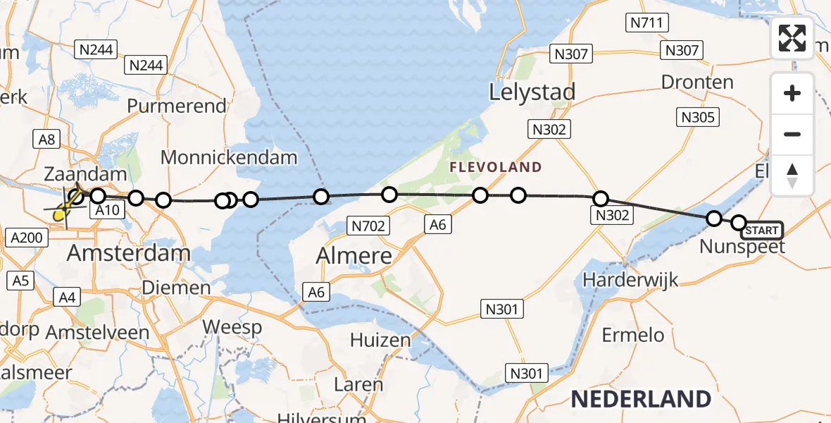 Routekaart van de vlucht: Lifeliner 1 naar Amsterdam Heliport