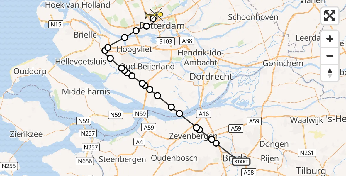 Routekaart van de vlucht: Lifeliner 2 naar Rotterdam The Hague Airport