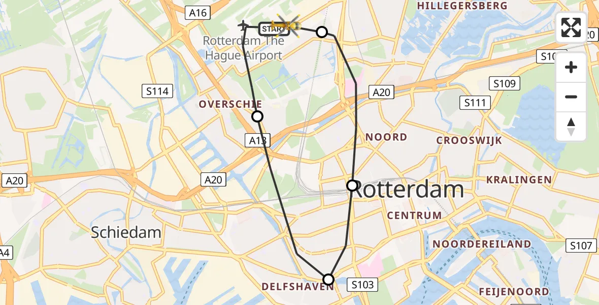 Vluchtroute Traumahelikopter Rotterdam The Hague Airport - Rotterdam The Hague Airport, 24 oktober 2023, 14:37