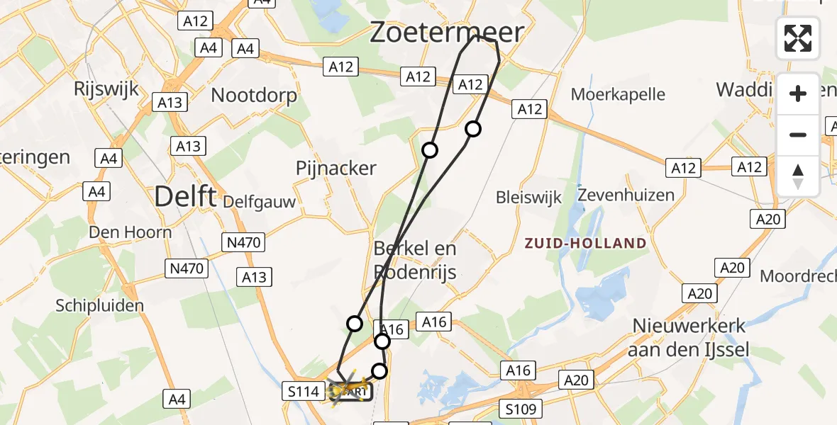 Vluchtroute Traumahelikopter Rotterdam The Hague Airport - Rotterdam The Hague Airport, 24 oktober 2023, 14:55