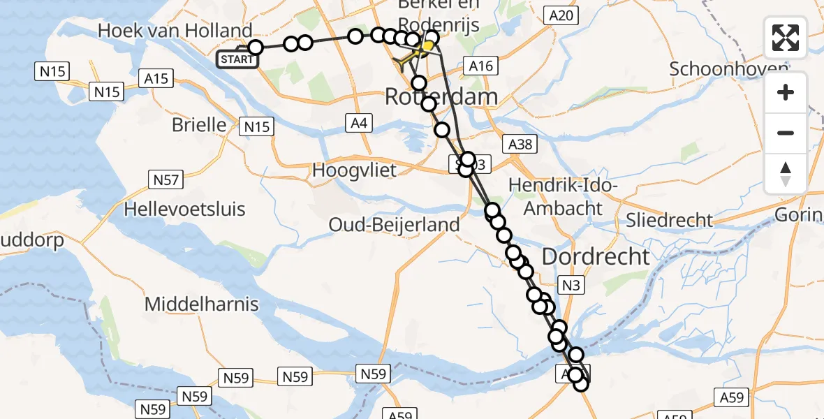 Routekaart van de vlucht: Lifeliner 2 naar Rotterdam The Hague Airport