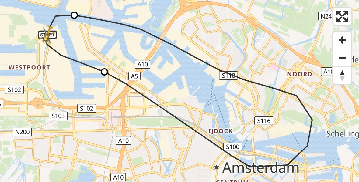 Vluchtroute Traumahelikopter Amsterdam Heliport - Amsterdam Heliport, 24 oktober 2023, 17:37